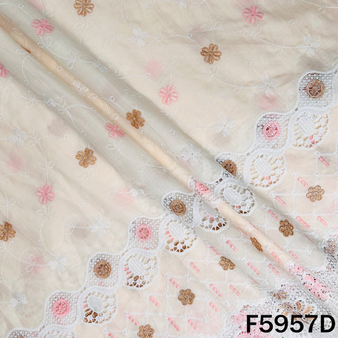 Thread Embroidered Lace Work Cambric Cotton Fabric - F5957