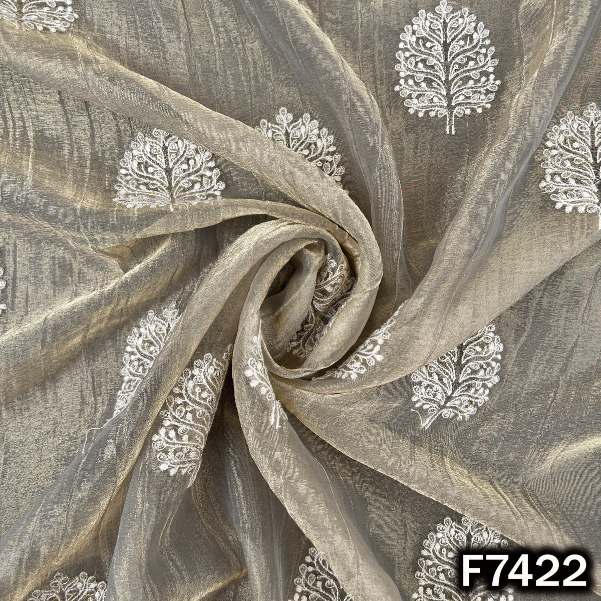 Thread Zari Sequins Work Crush Tissue Fabric - F7422