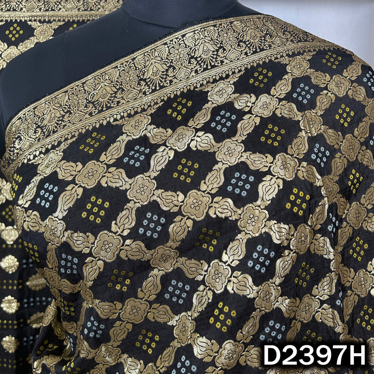 Bandhani Print Zari Work Dola Silk Dupatta - D2397