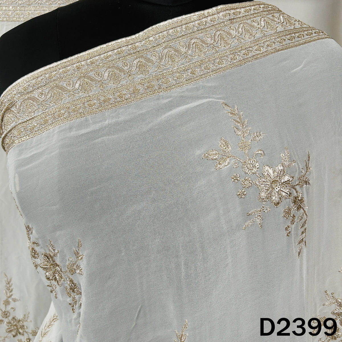 Dyeable Zari Sequins Embroidered Georgette Dupatta - D2399