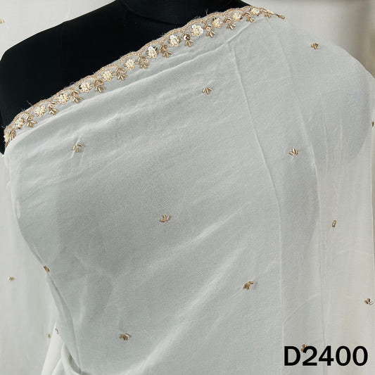 Dyeable Cut Dan Zari Sequins Work Georgette Dupatta - D2400