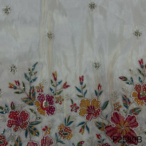 Pearl Work Thread Zari Sequins Embroidered  Tissue Fabric-F2589