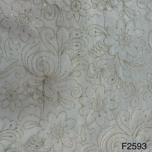 Zari Sequins Embroidered Tissue Fabric-F2593