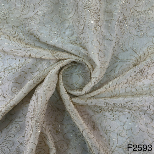 Zari Sequins Embroidered Tissue Fabric-F2593