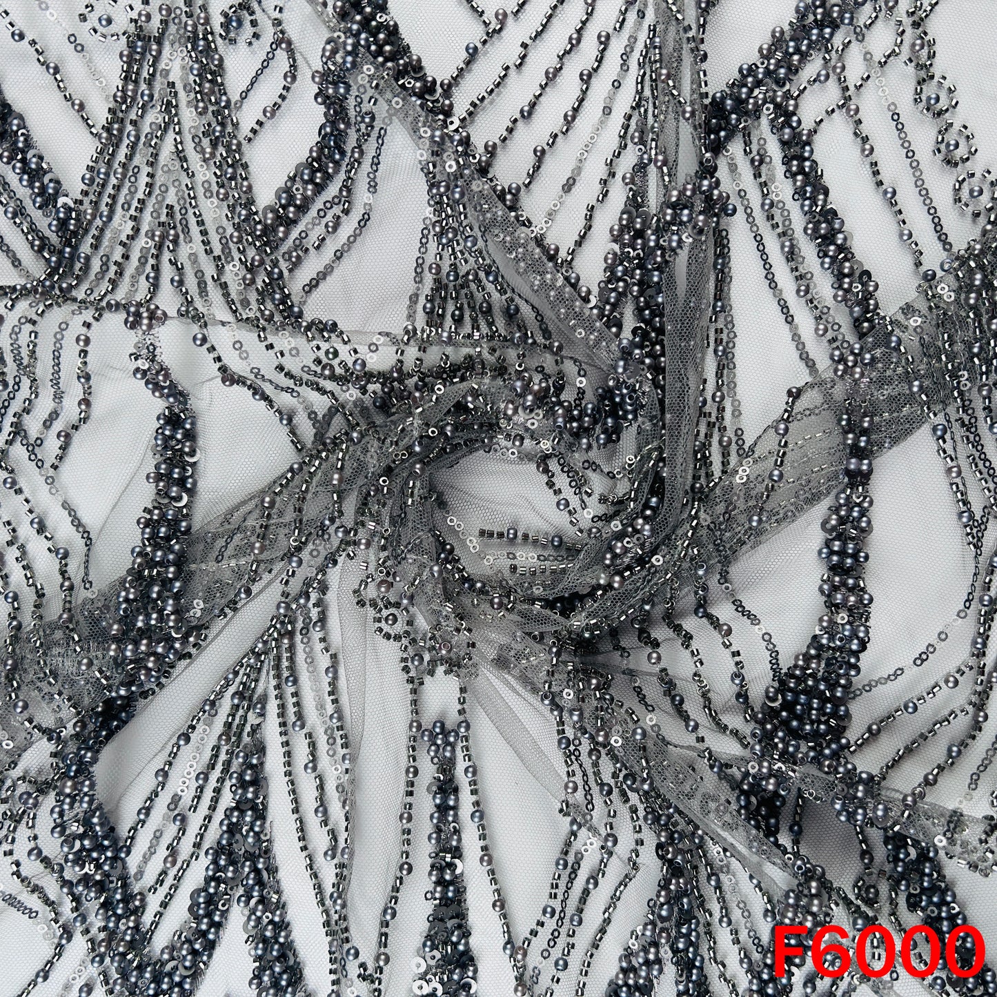 Cut Dana Sequins Pearl Embroidered Net Fabric - F6000