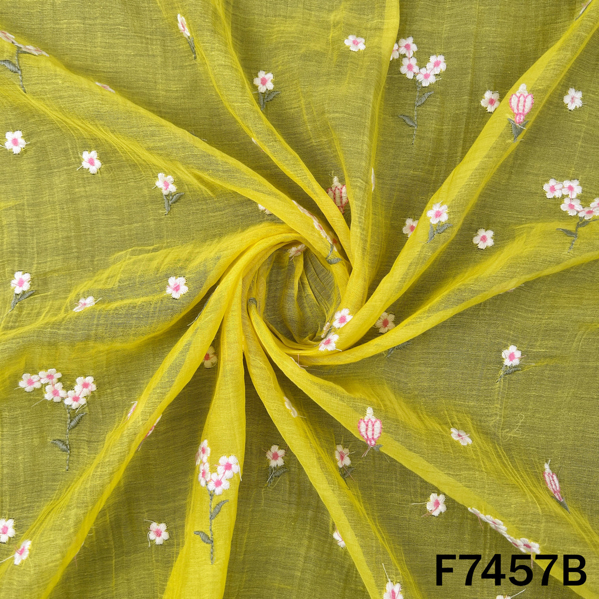 Thread Embroidered Mul Chanderi Fabric - F7457