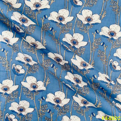 Floral Print Rayon Cotton Fabric- F4492