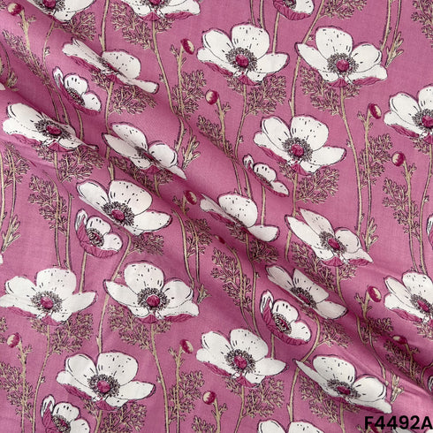 Floral Print Rayon Cotton Fabric- F4492
