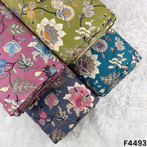Floral Print Rayon Cotton Fabric- F4493