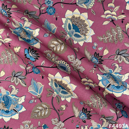 Floral Print Rayon Cotton Fabric- F4493