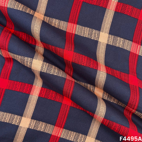 Check Print Rayon Cotton Fabric- F4495
