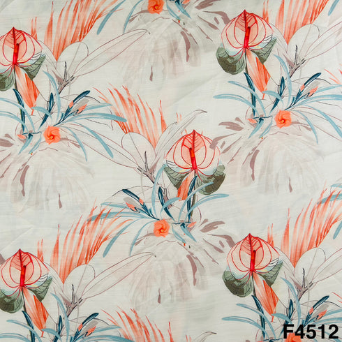 Flower Print Barbari Satin Fabric- F4512