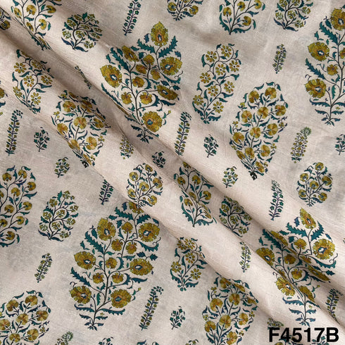 Flower Print Tussar Silk Fabric- F4517