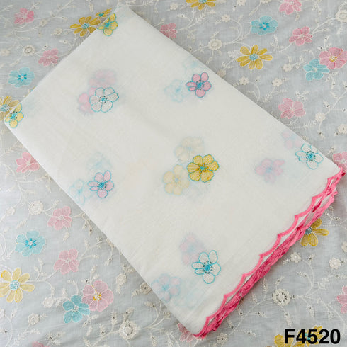 Thread Sequins Embroidered Mul Chanderi Fabric- F4520