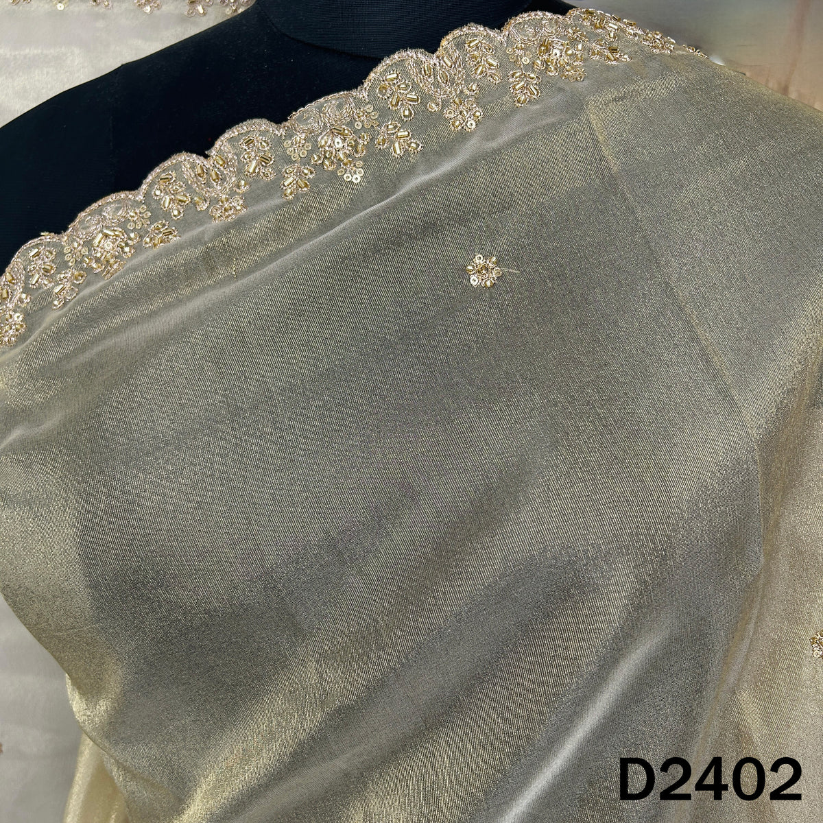 Dyeable Cut Dana Zari Sequins Work Tissue Dupatta - D2402