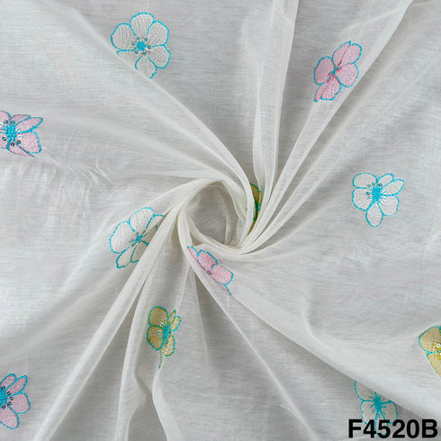 Thread Sequins Embroidered Mul Chanderi Fabric- F4520