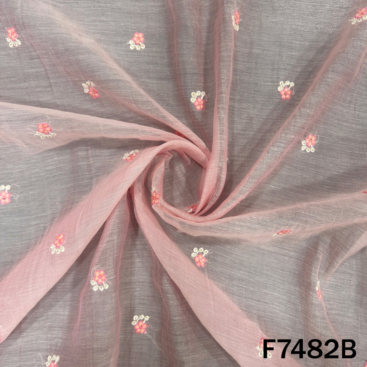 Thread Sequins Embroidered Mul Chanderi Fabric - F7482