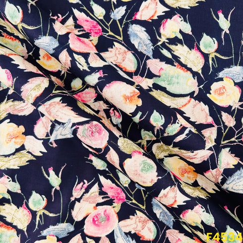 Foil Print Rayon Cotton Fabric- F4534
