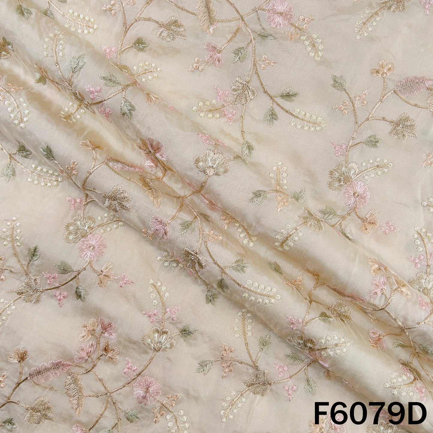 Thread Embroidered Dola Silk Fabric - F6079