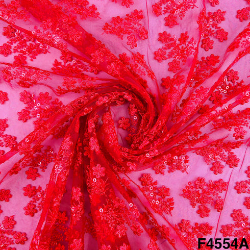 Thread Sequins Embroidered Net Fabric- F4554