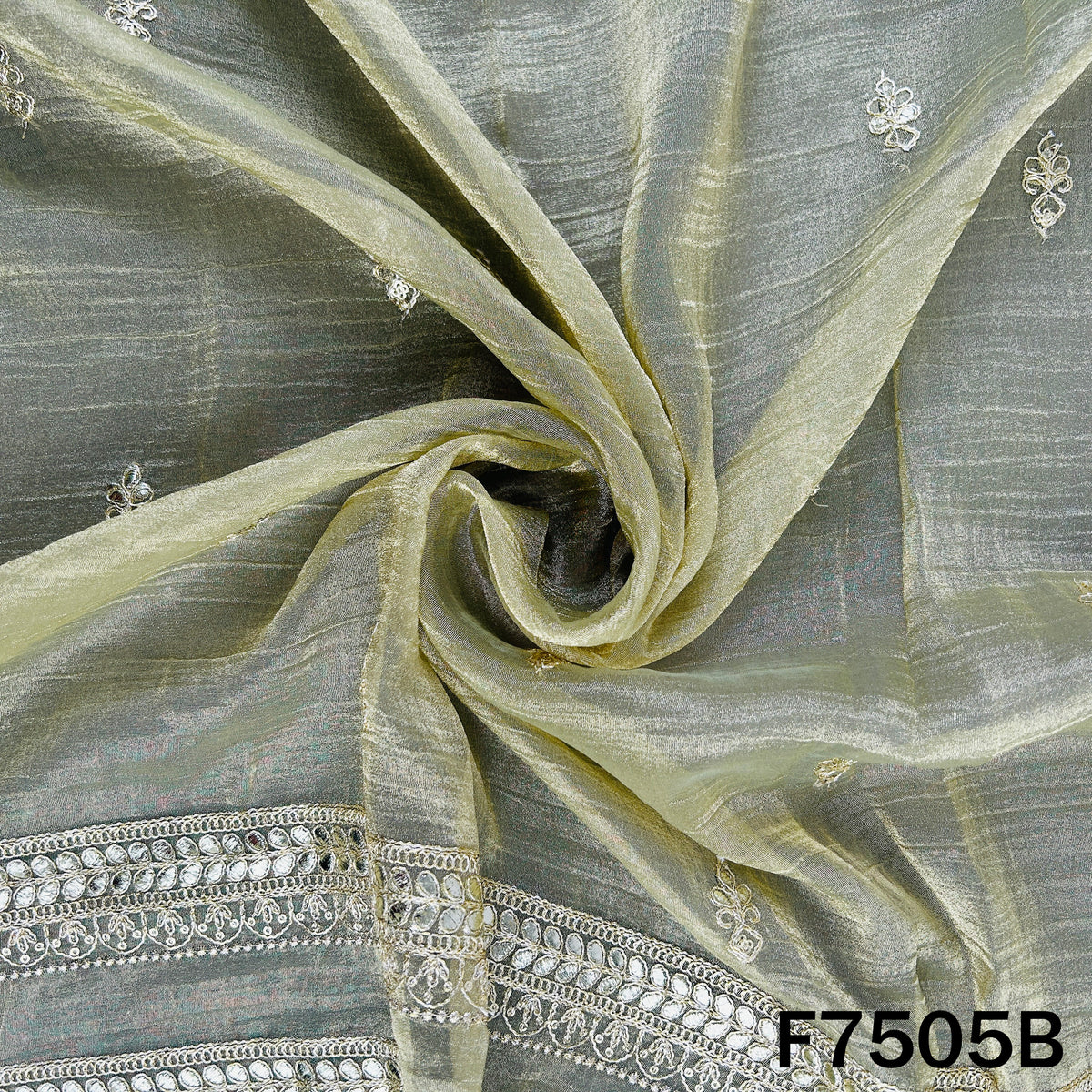 Zari Sequins with Stone Work Crush Tissue Fabric - F7505