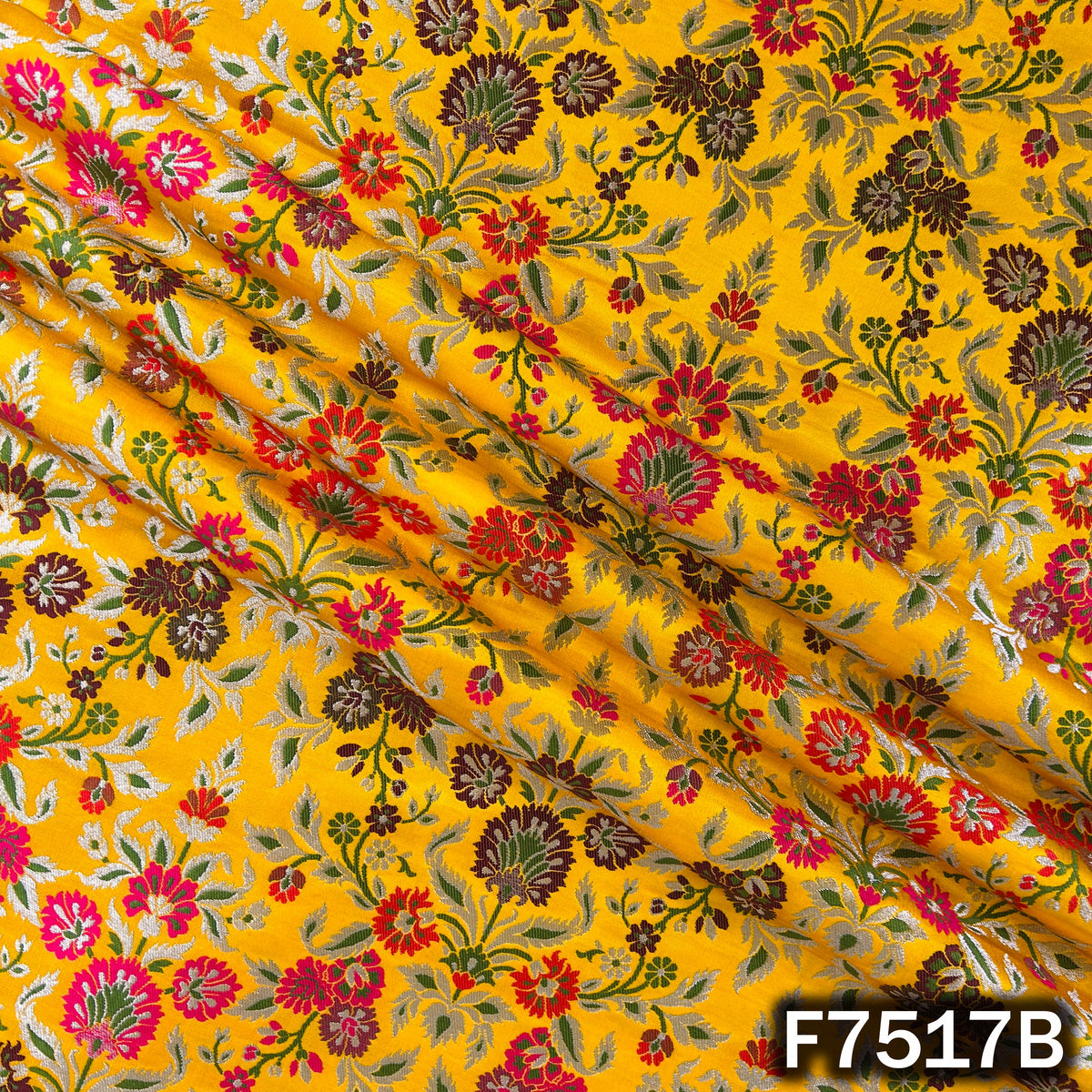 Zari Thread Embroidered Banarasi Silk Fabric - F7517