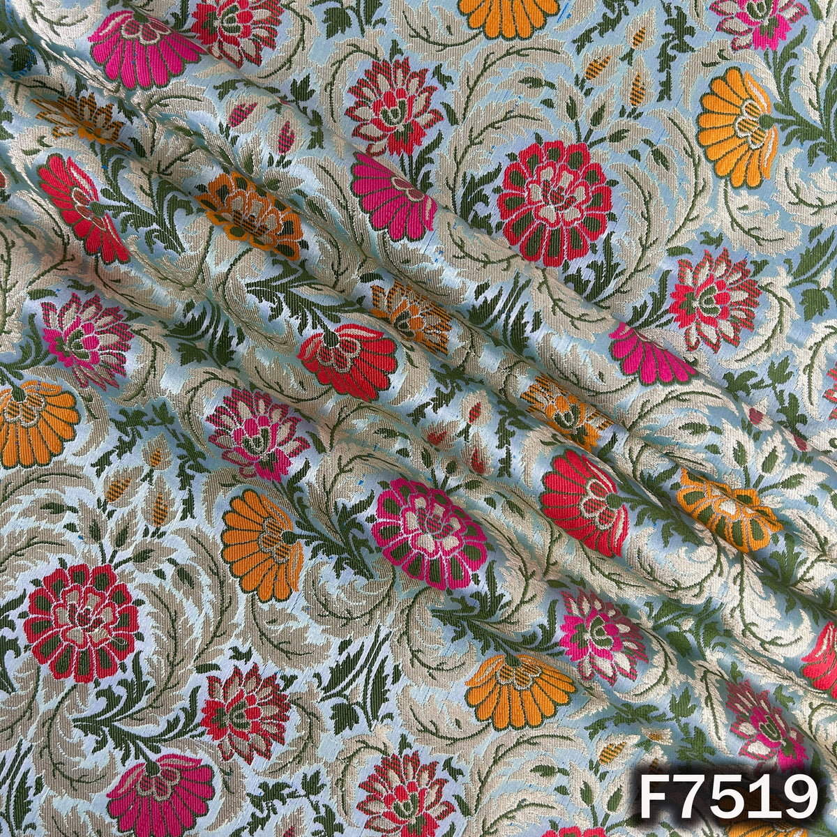 Zari Thread Embroidered Banarasi Silk Fabric - F7519