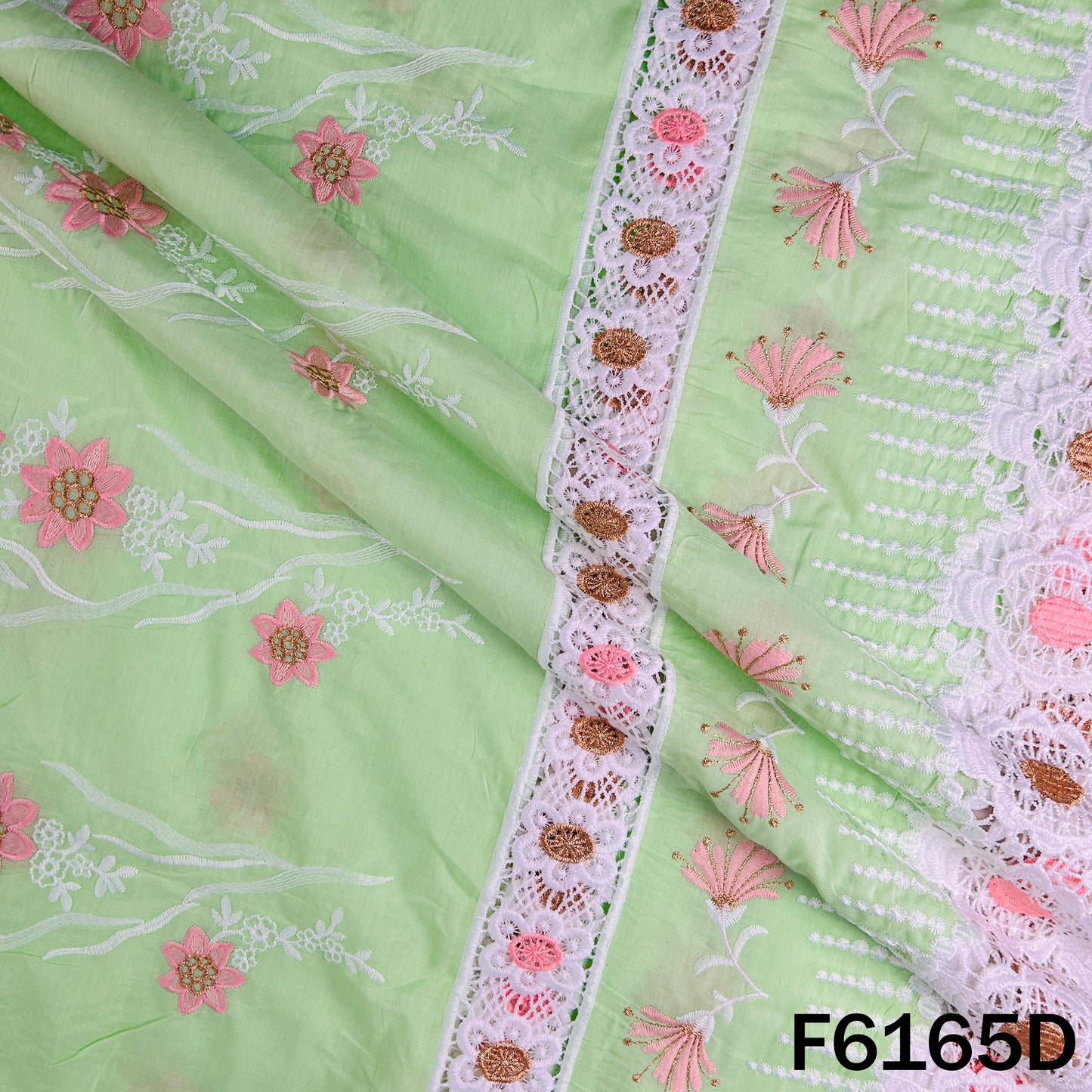 Zari Thread Embroidered Cut Work Cotton Fabric - F6165