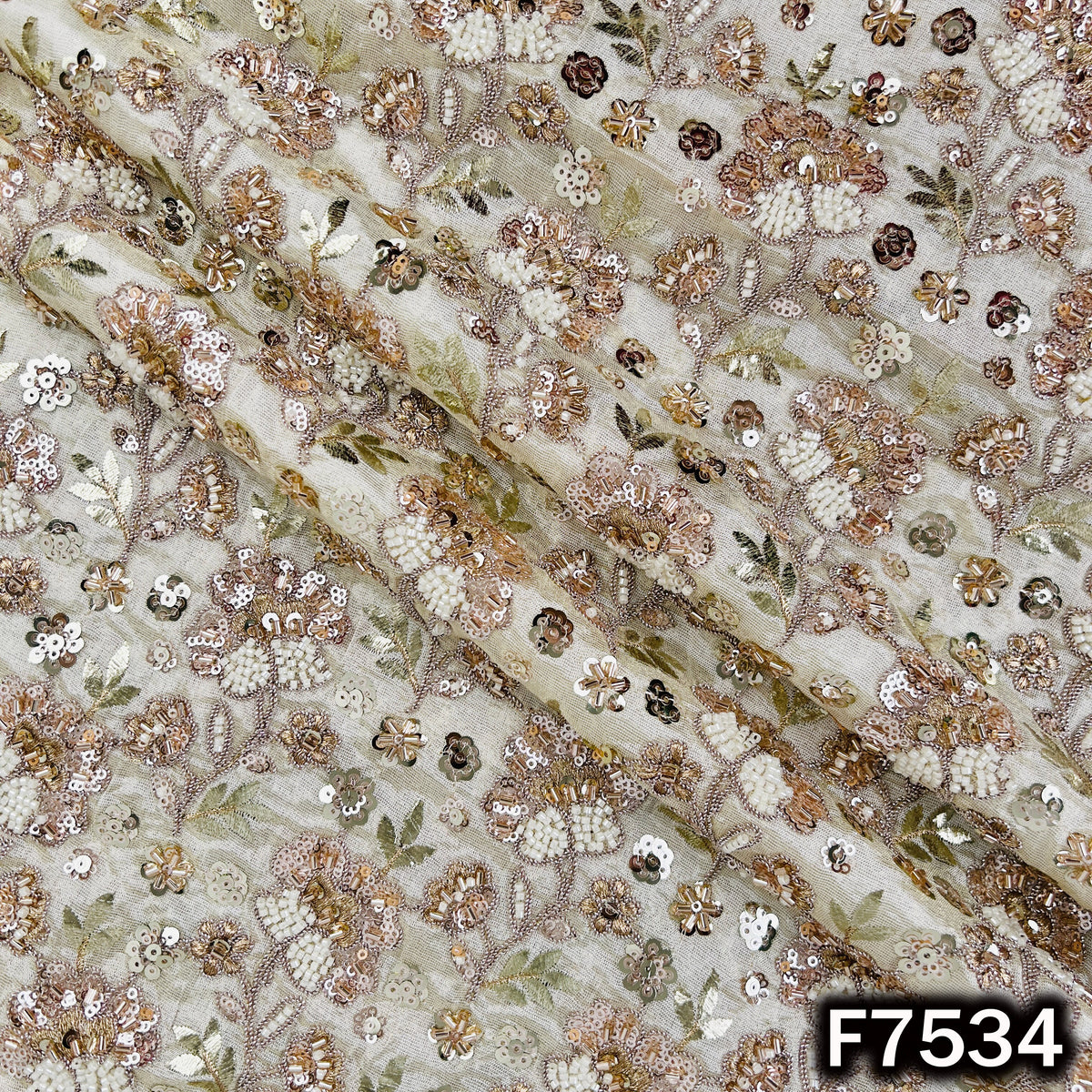 Dyeable Cut Dana Zari Sequins Embroidered Shimmer Tissue Fabric - F7534
