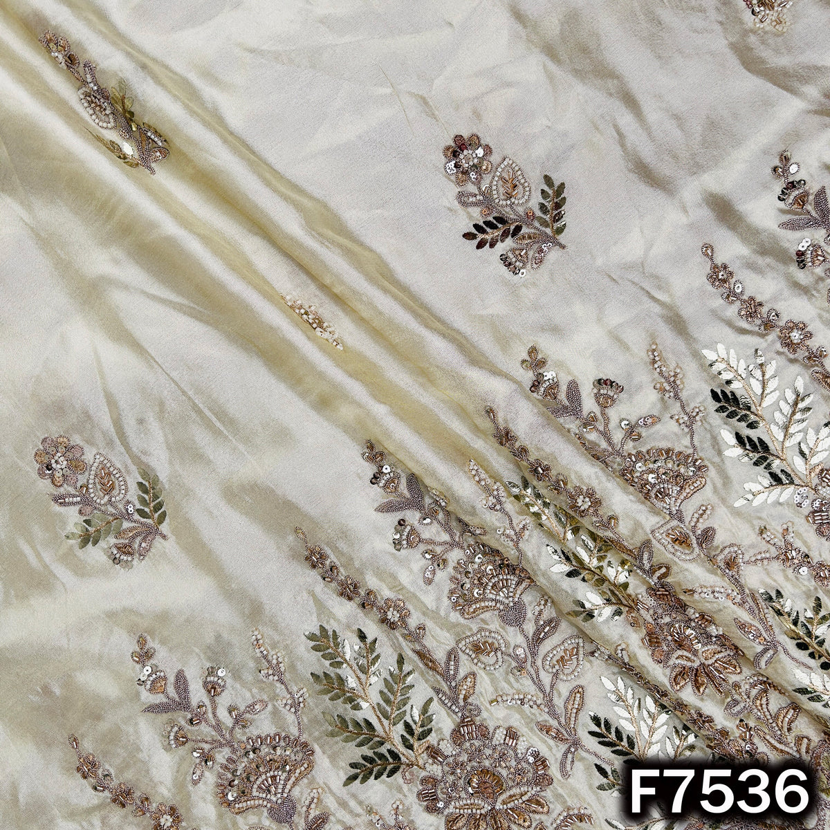 Dyeable Cut Dana Zari Sequins Embroidered Shimmer Tissue Fabric - F7536