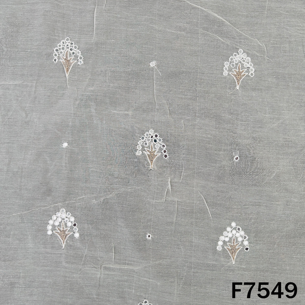 Dyeable Faux Mirror Zari Thread Work Mul Chanderi Fabric - F7549