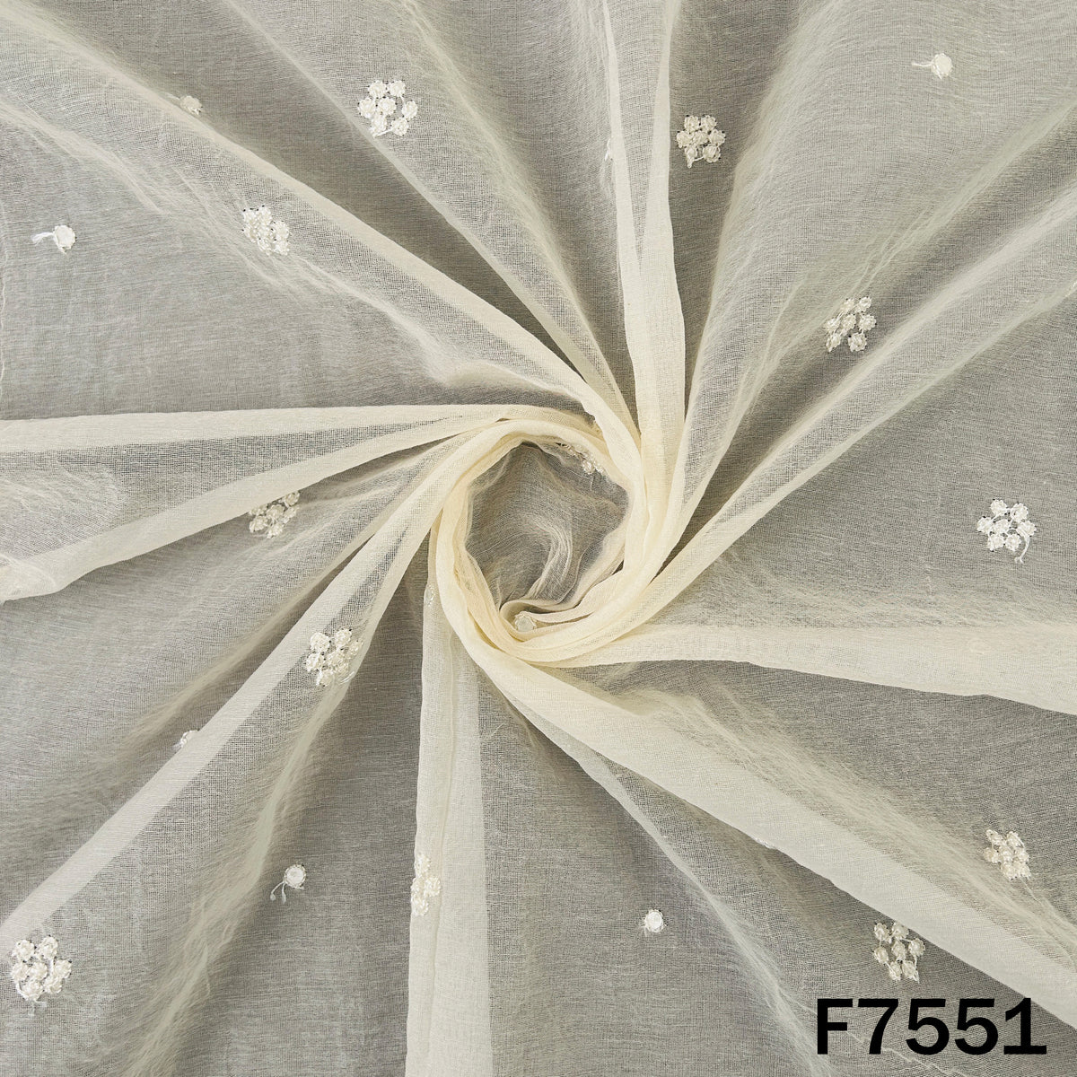 Dyeable Faux Mirror Pearl Thread Work Mul Chanderi Fabric - F7551