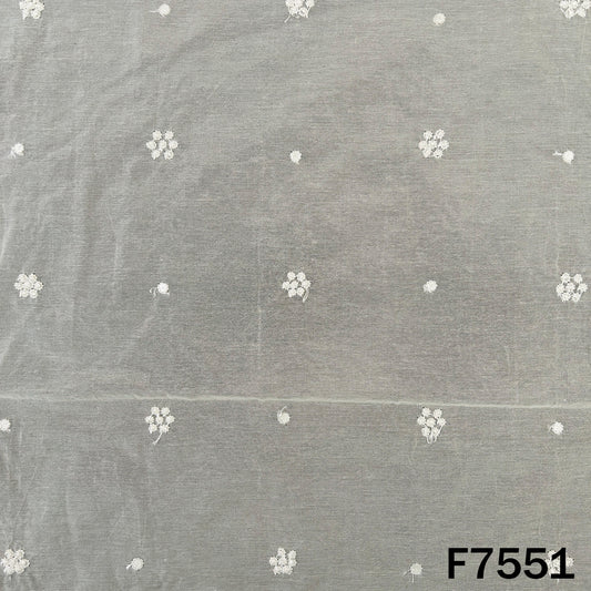 Dyeable Faux Mirror Pearl Thread Work Mul Chanderi Fabric - F7551