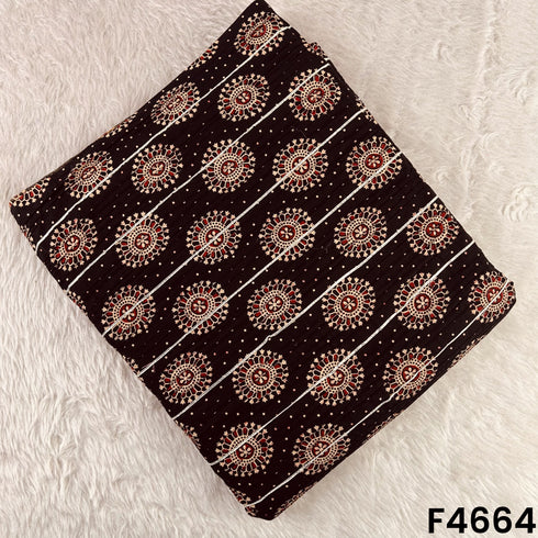 Printed Pintex Gota Patti Cotton Fabric- F4664