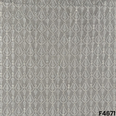 Dyeable Thread Embroidered Georgette Fabric- F4671