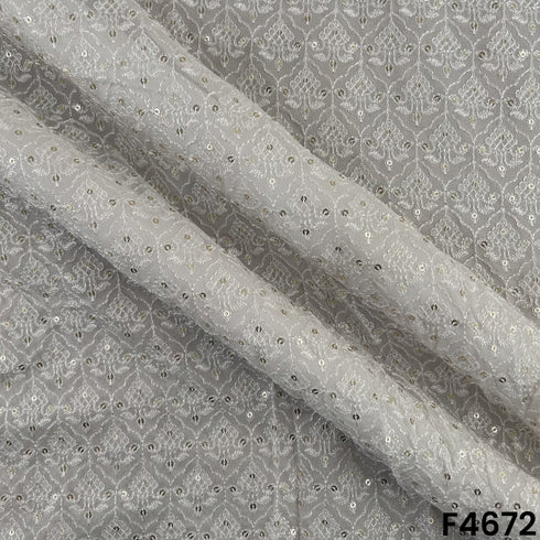 Dyeable Thread Sequins Embroidered Georgette Fabric- F4672