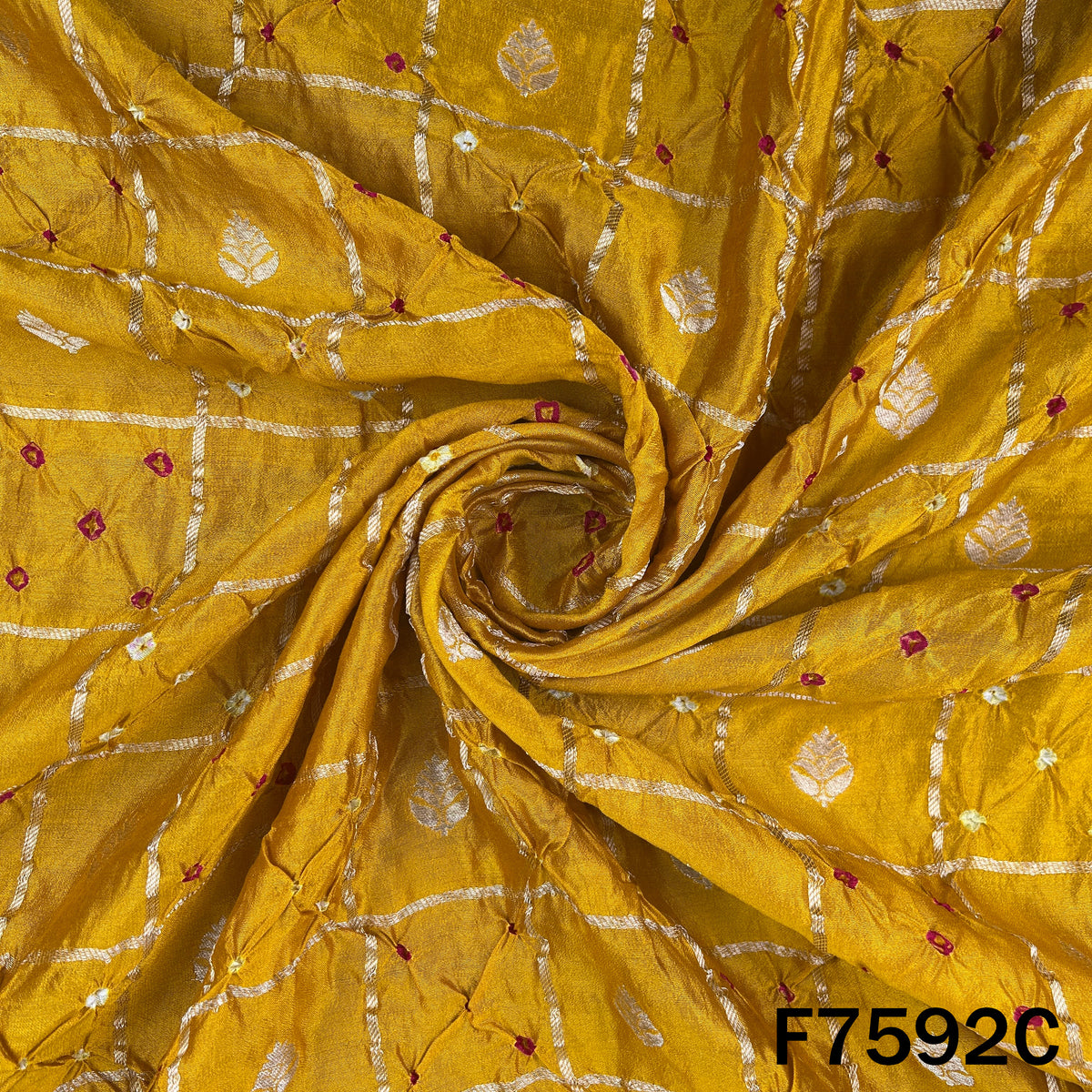 Zari Work Pure Bandhani Silk Fabric - F7592