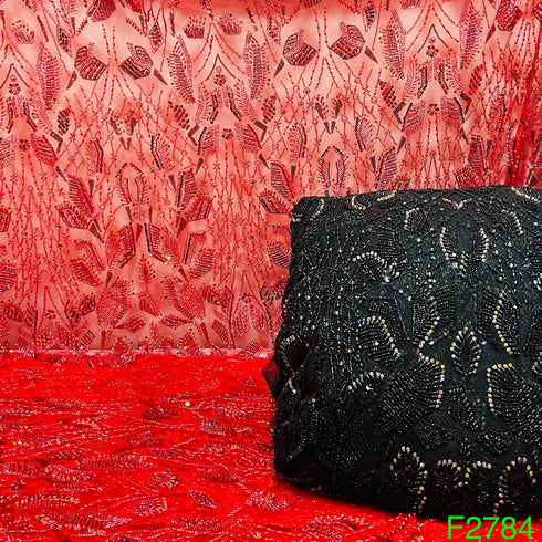 Cut Dana Beads Embroidered Net fabric - F2784