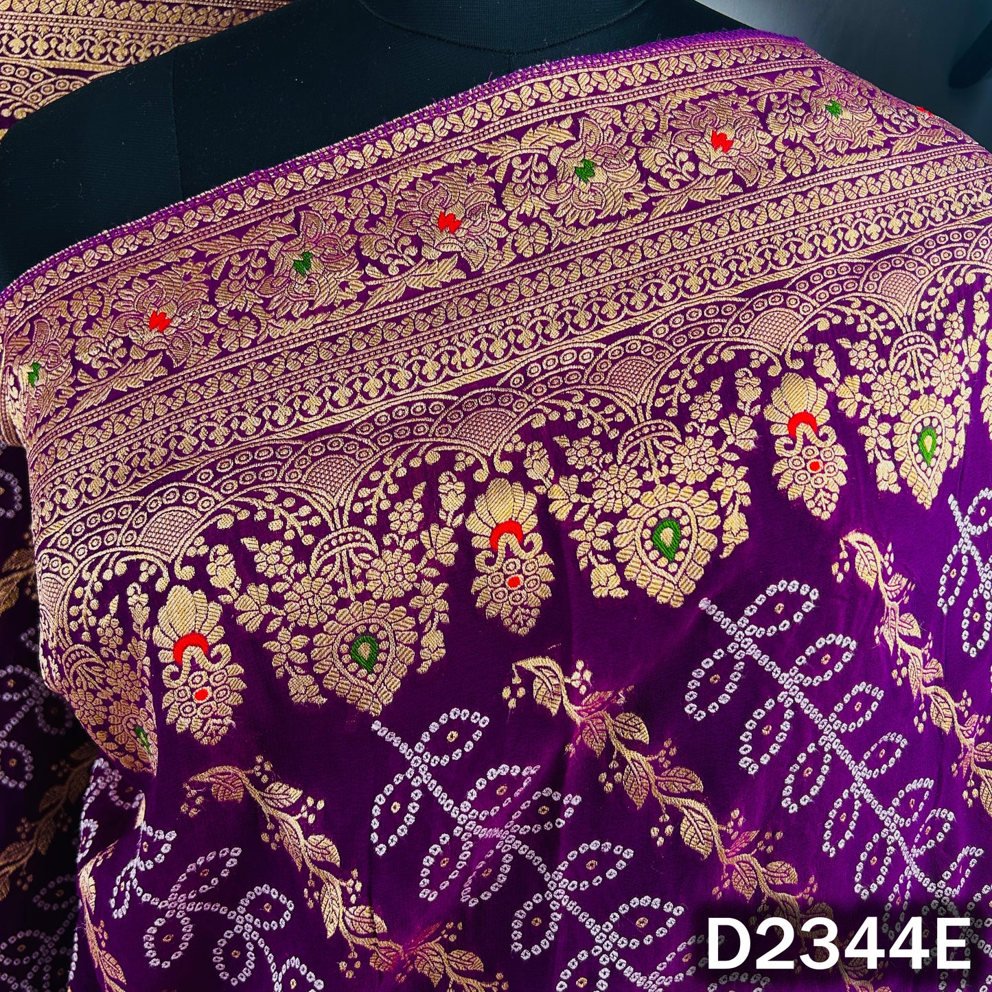 Zari Work Bandhani Print Pure Banarasi Georgette Dupatta - D2344