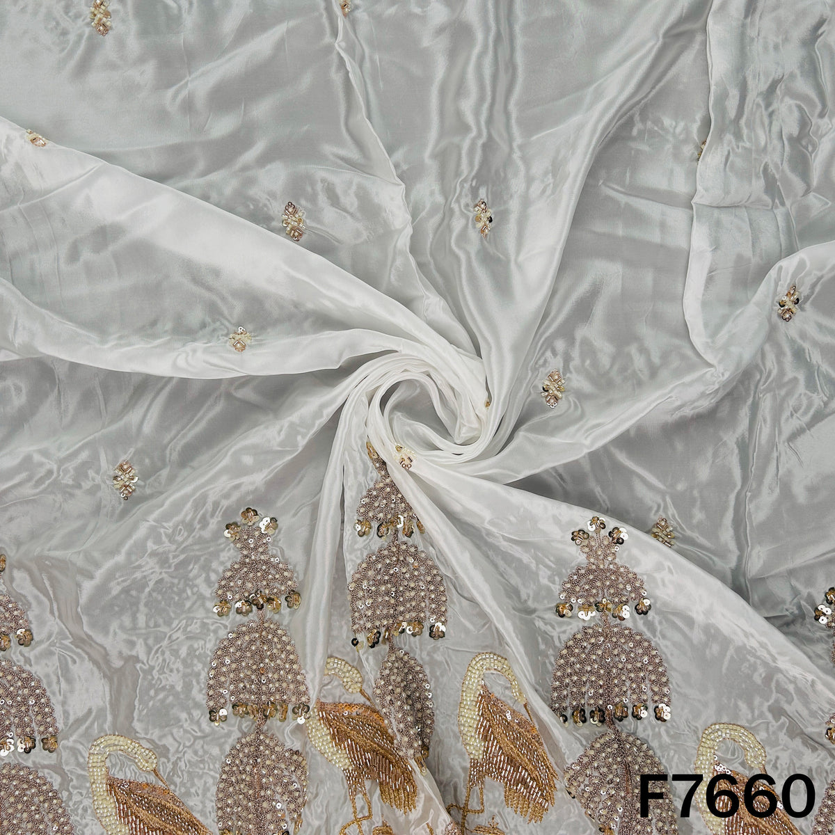 Dyeable Cut Dana Zari Sequins Work Crepe Fabric - F7660