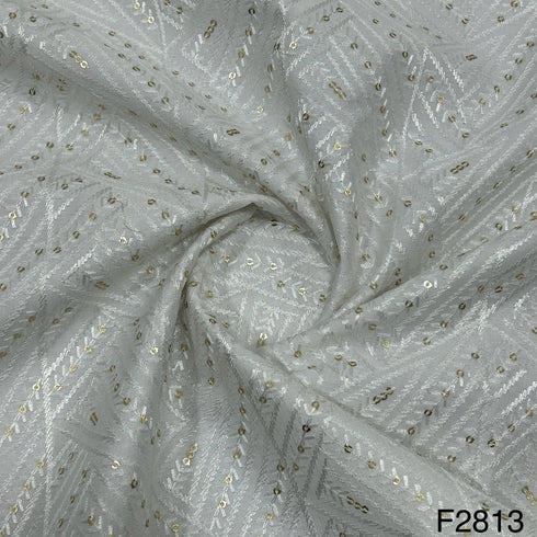 Thread Sequins Embroidered Silk Fabric F2813