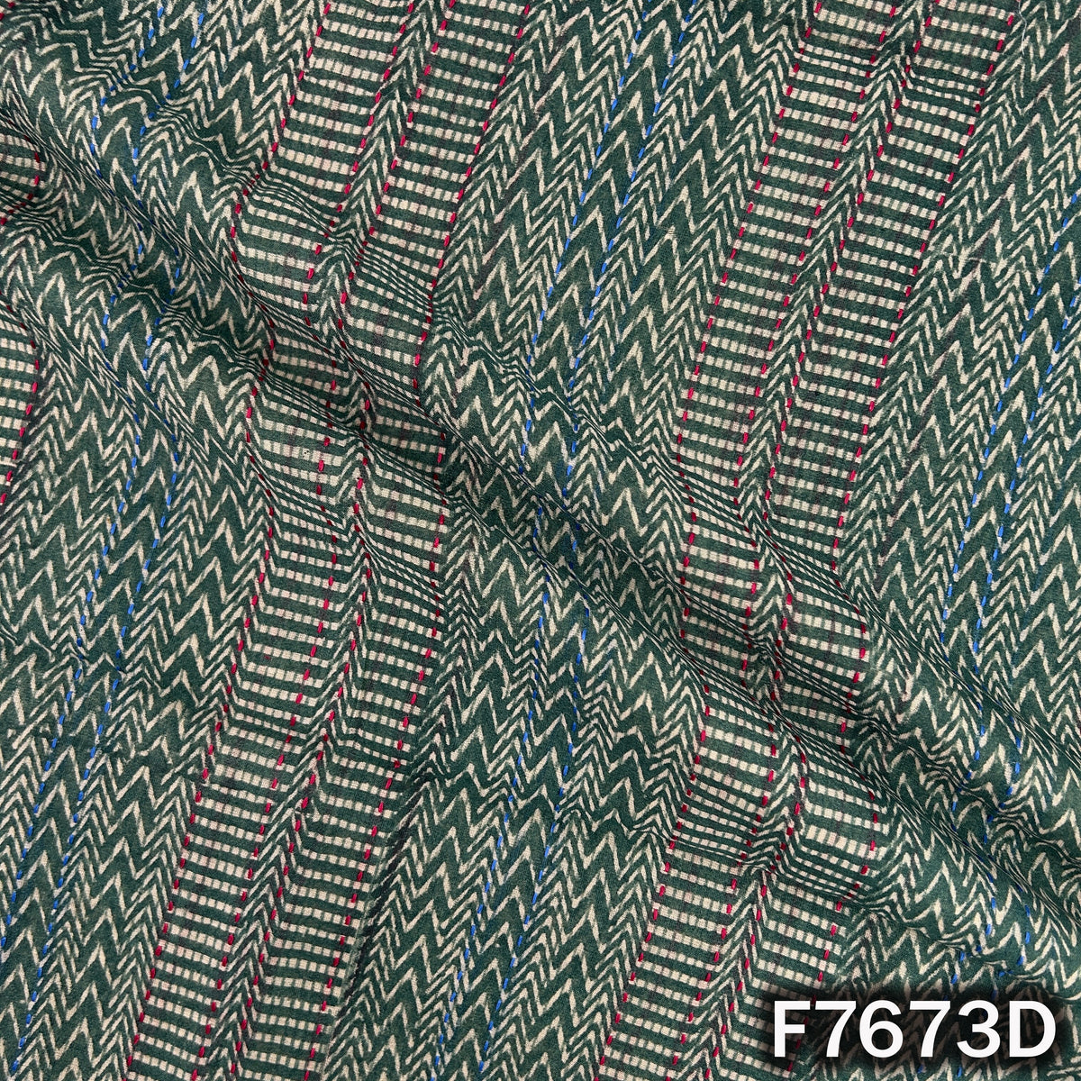 Printed Kantha Stich Pure Chanderi Silk Fabric - F7673