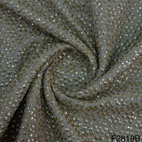 Zari Sequins Embroidered Georgette Fabric-F2819