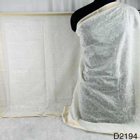 Dyeable Thread Sequins Embroidered Pure Chanderi Silk Dupatta-D2194