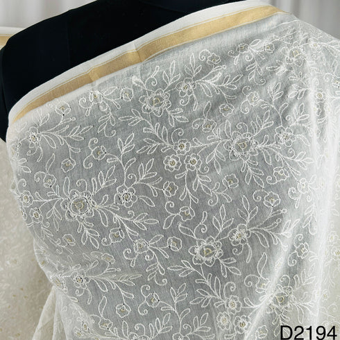 Dyeable Thread Sequins Embroidered Pure Chanderi Silk Dupatta-D2194