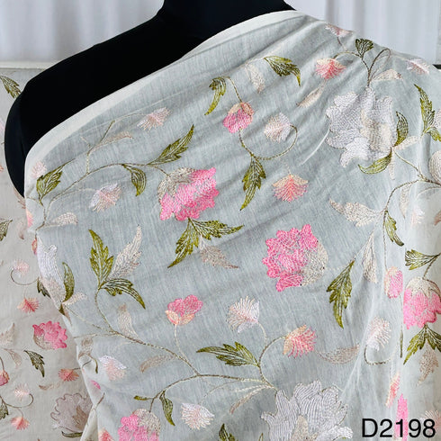 Dyeable Thread Embroidered Pure Chanderi Silk Dupatta-D2198