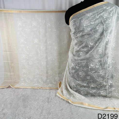 Dyeable Thread Sequins Embroidered Pure Chanderi Silk Dupatta-D2199