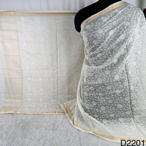 Dyeable Thread Sequins Embroiderede Pure Chanderi Silk Dupatta-D2201