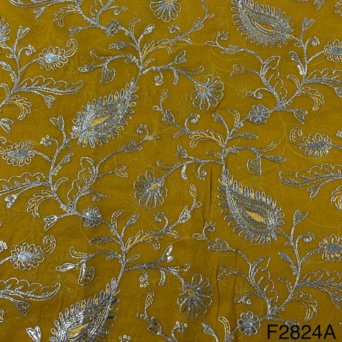 Zari Sequins Embroidered Georgette Fabric-FR2824