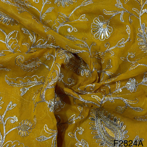 Zari Sequins Embroidered Georgette Fabric-FR2824